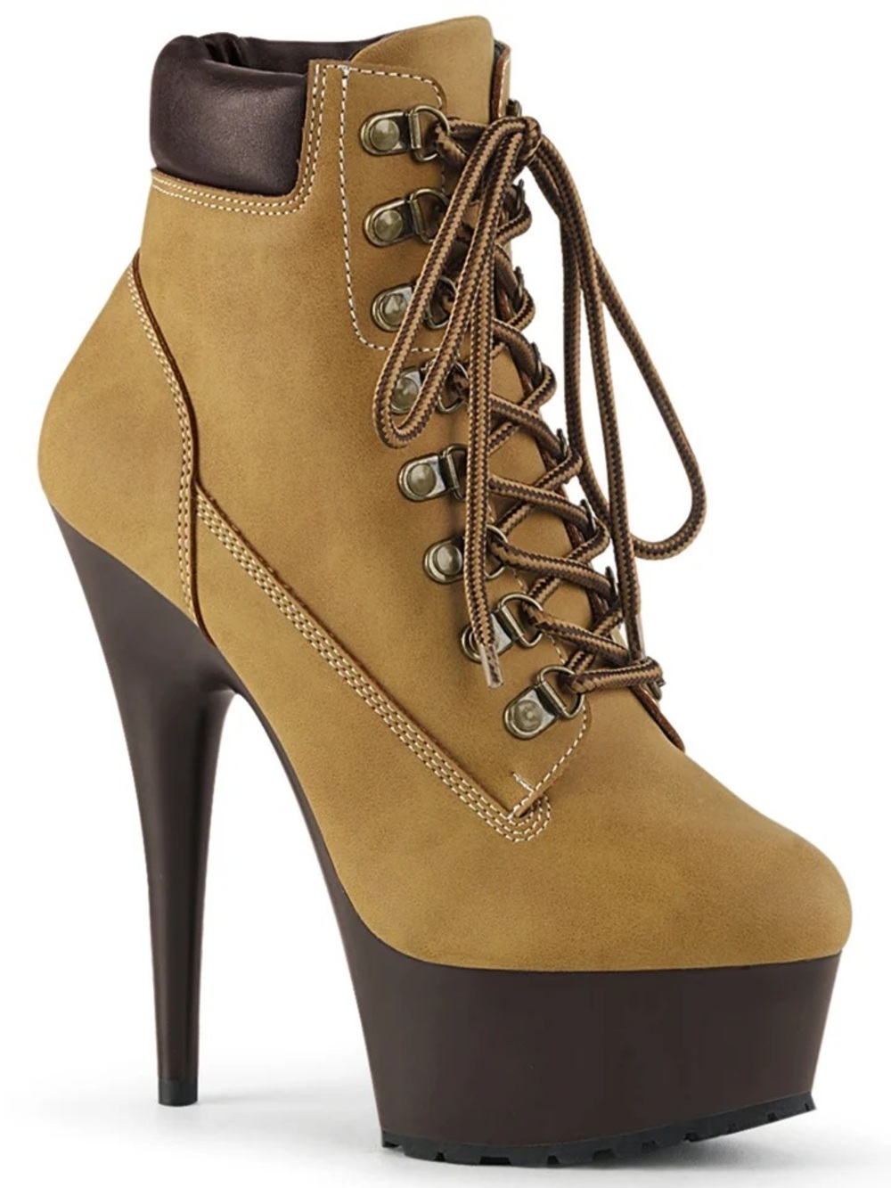 PLEASER Delight-600TL-02 Tan Brown Lace Up Platform Ankle Boots Heels Size 9